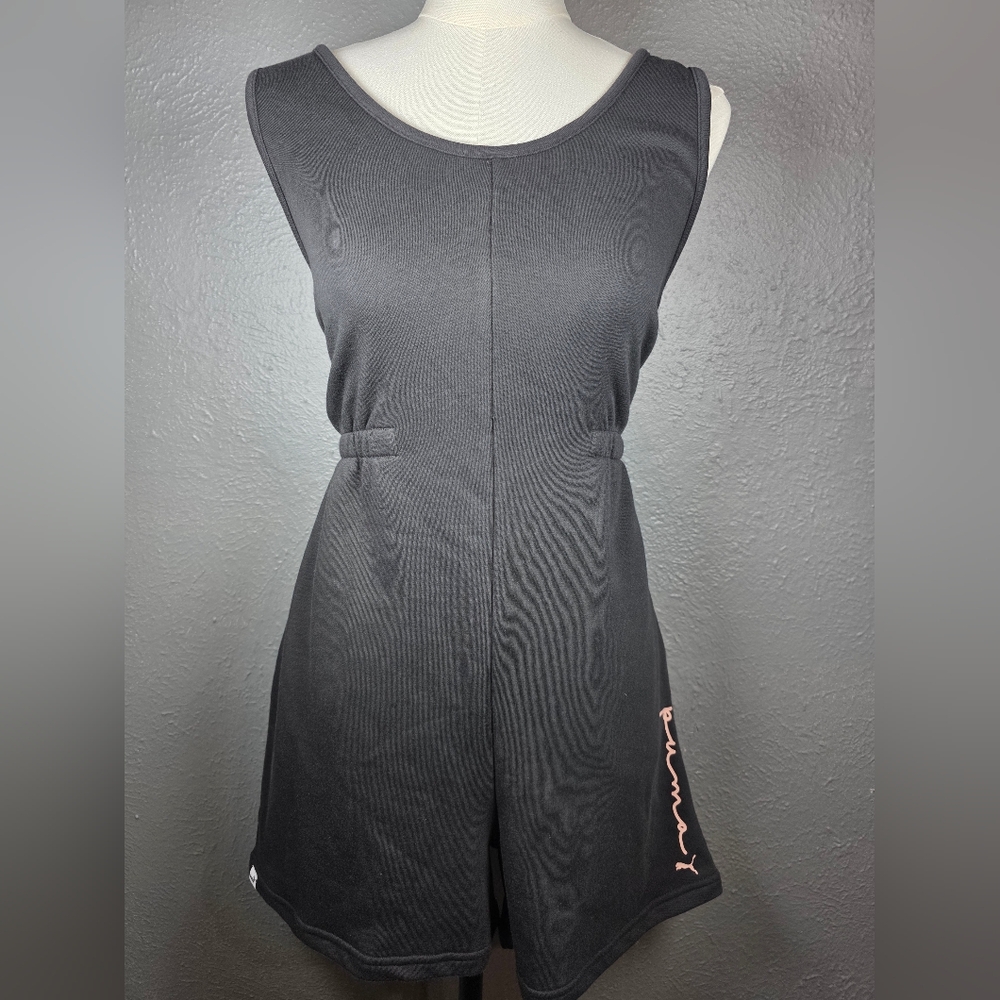 Black Sleeveless Romper with Pink Logo